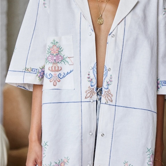 UPCYCLED DALLAS UNISEX CUBAN LINEN SHIRT - Picture 2 of 3